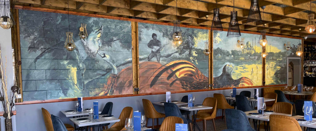large scale mural in the Turkish restaurant. 